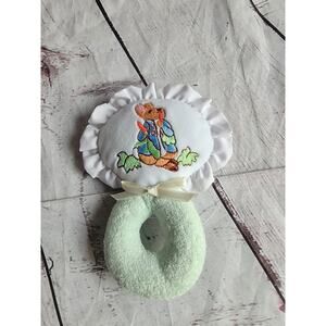 Vintage Eden Peter Rabbit Plush Terry Cloth RATTLE Green White Stuffed Baby Toy